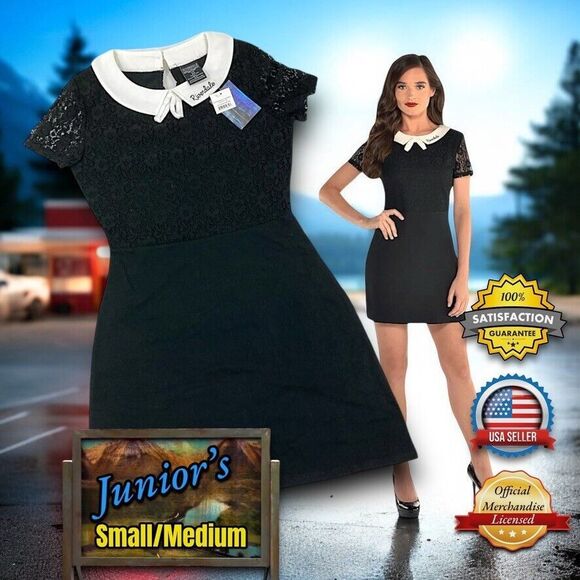 Riverdale Veronica Costume Cosplay Black Lace A-Line Dress Fit Flare JUNIORS S/M - Picture 1 of 16